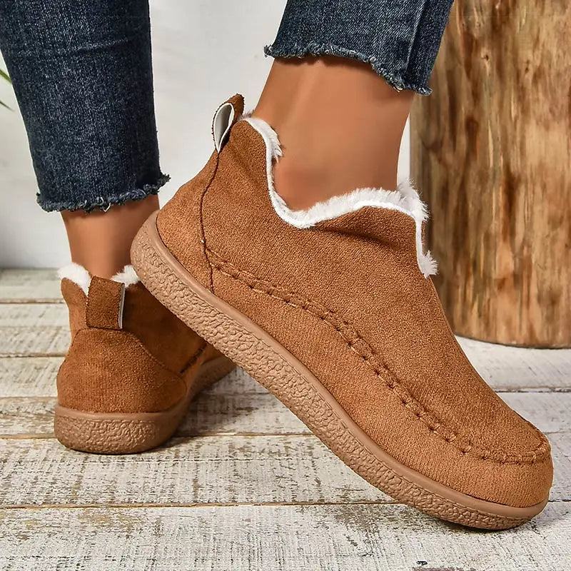 Women's ankle boots with faux fur trim and textured sole