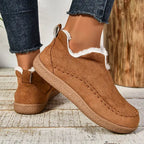 Women's ankle boots with faux fur trim and textured sole