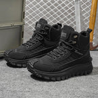 Men's high-top running shoes with lace-up fronts and lugged soles