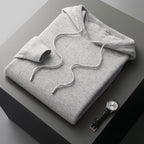 Men's plain hooded sweater with drawstrings and ribbed trims