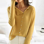 Women's plain long-sleeved button cardigan with a round neckline