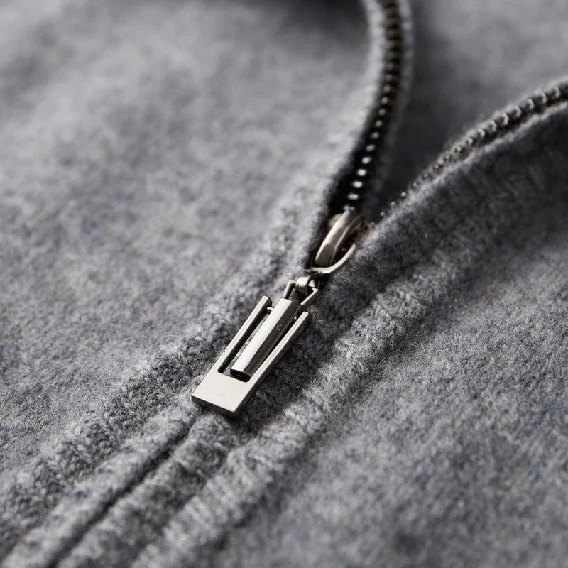 Men's mock neck zip cardigan with ribbed trim