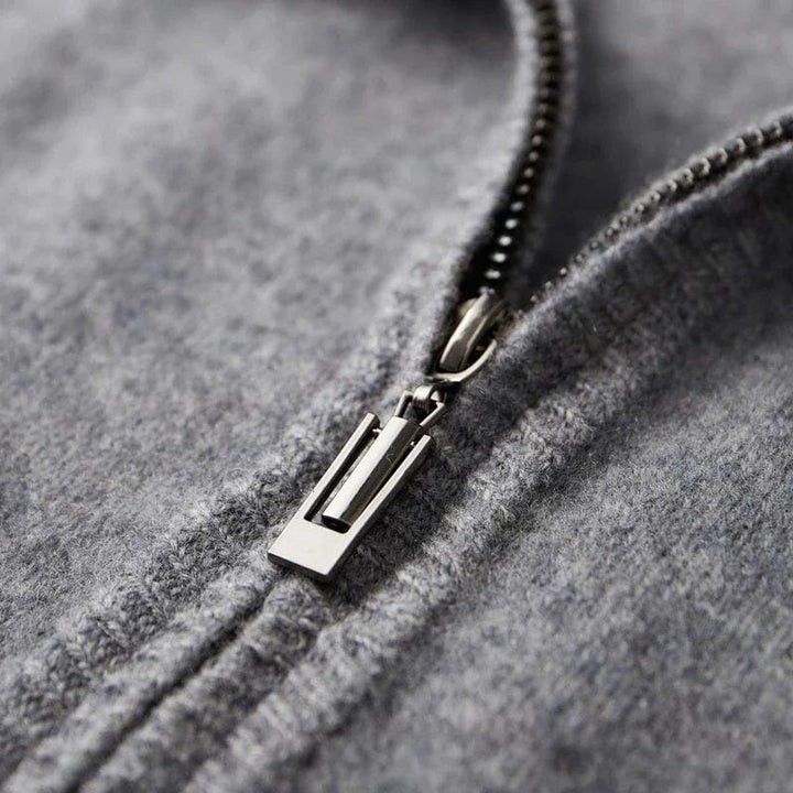 Men's mock neck zip cardigan with ribbed trim