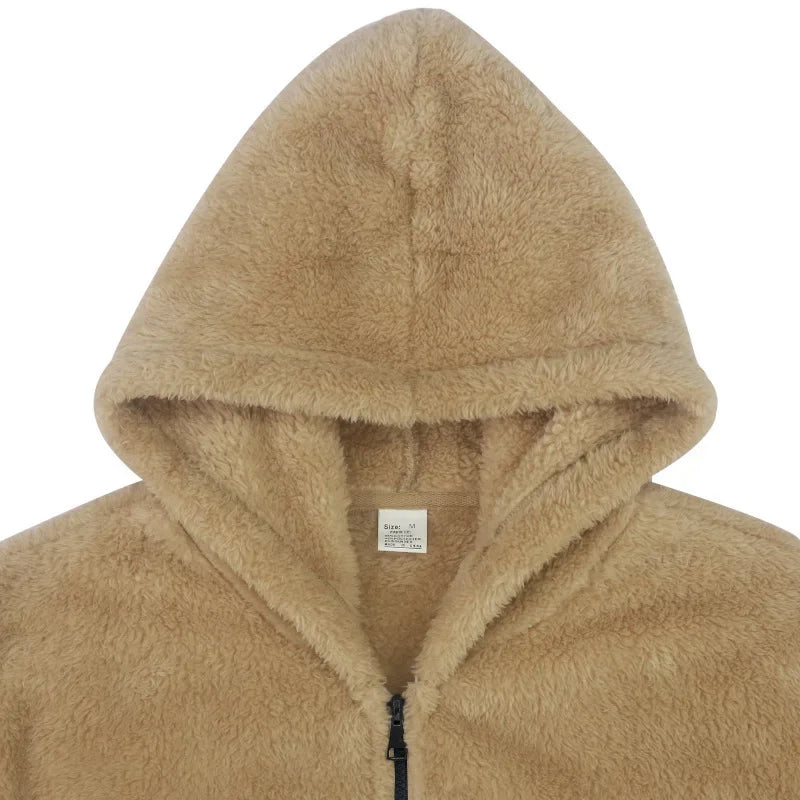 Men's textured hooded zip jacket with long sleeves and sleeve pocket