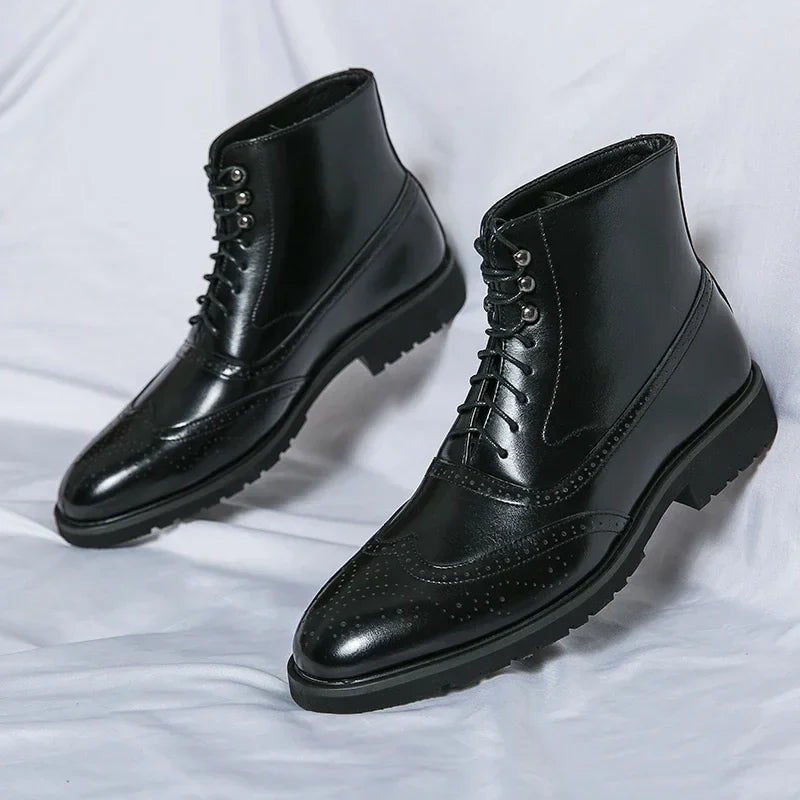 Men's lace-up brogue ankle boots with perforated detailing