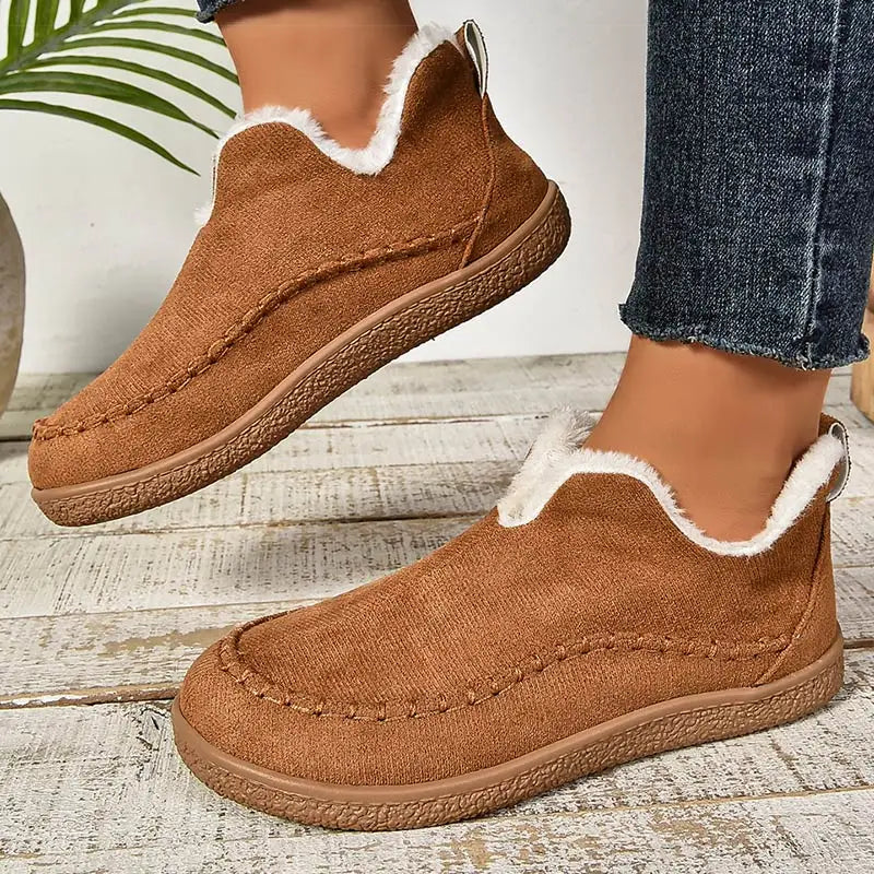 Women's ankle boots with faux fur trim and textured sole