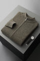 Men's long-sleeve zip-up cardigan with ribbed mock neck and trims