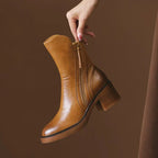 Women's ankle boots with side zipper and block heel