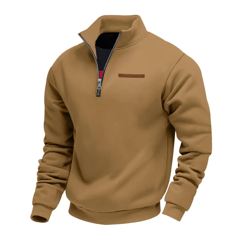 Men's quarter-zip fleece sweatshirt with mock neck and long sleeves