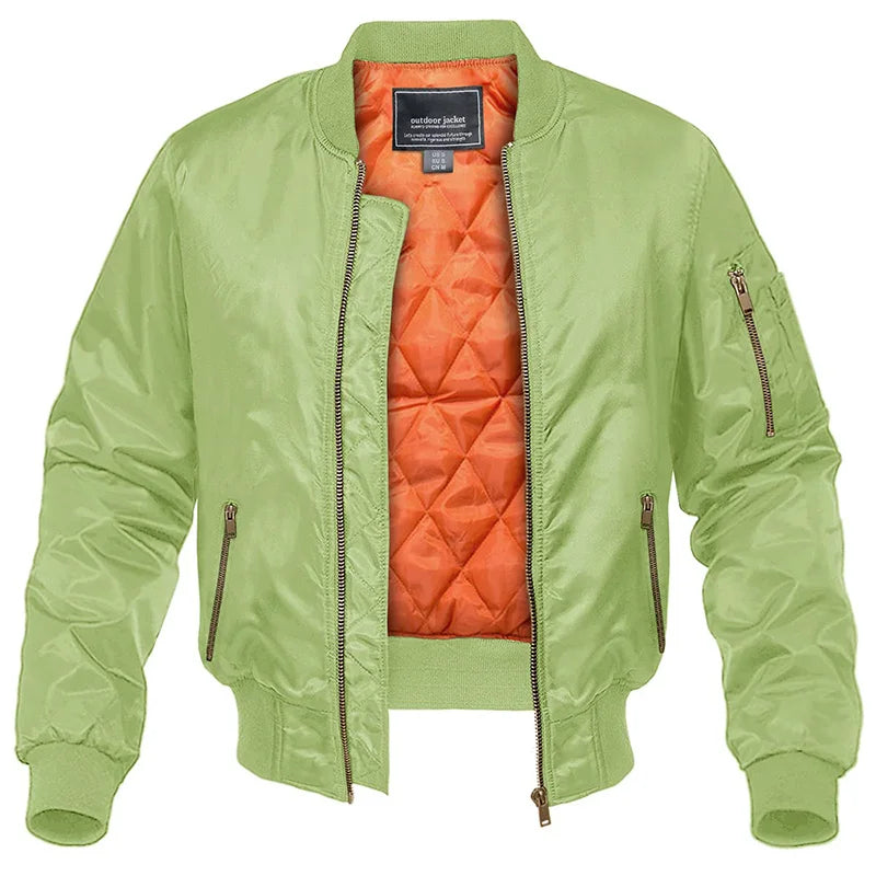 Men's quilted bomber jacket with zip front and side pockets