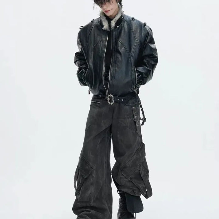 Men's Faux Leather Hooded Bomber Jacket