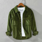 Men's long-sleeved corduroy shirt with button front and two chest pockets
