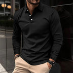 Men's long sleeve polo shirt with collar and button placket