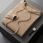 Men's plain hooded sweater with drawstrings and ribbed trims