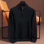 Men's half-zip mock neck jumper with long sleeves and ribbed trims