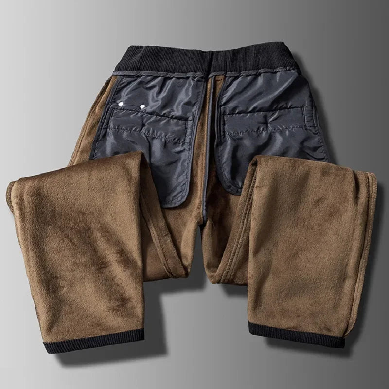Men's straight leg trousers with ribbed texture and side pockets