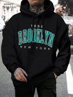 Men's long-sleeve graphic hoodie with drawstring hood and kangaroo pocket