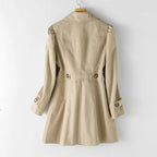 Women's double-breasted trench coat with notched lapels and long sleeves