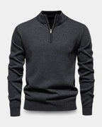 Men's long-sleeve quarter-zip jumper with ribbed mock neck and cuffs
