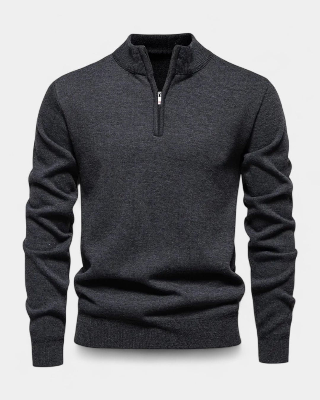 Men's long-sleeve quarter-zip jumper with ribbed mock neck and cuffs