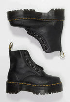 Black women's platform ankle boots with laces, side zip and chunky ridged sole