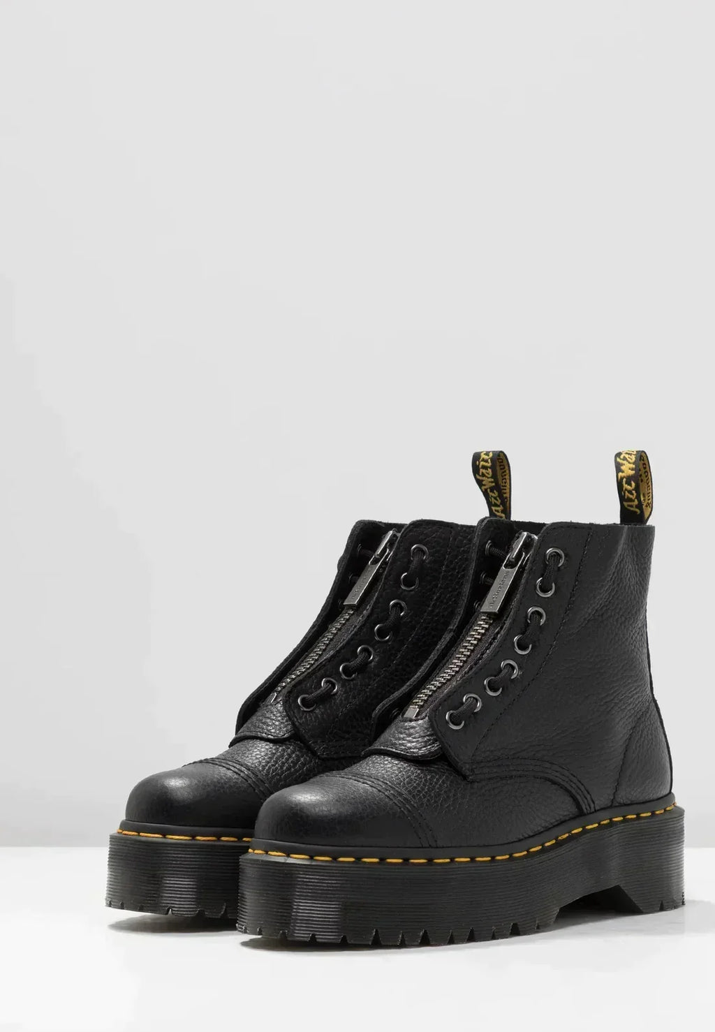 Black women's platform ankle boots with laces, side zip and chunky ridged sole