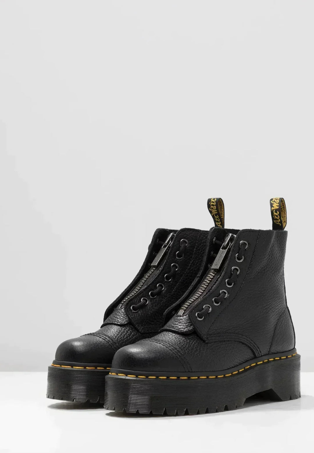 Black women's platform ankle boots with laces, side zip and chunky ridged sole