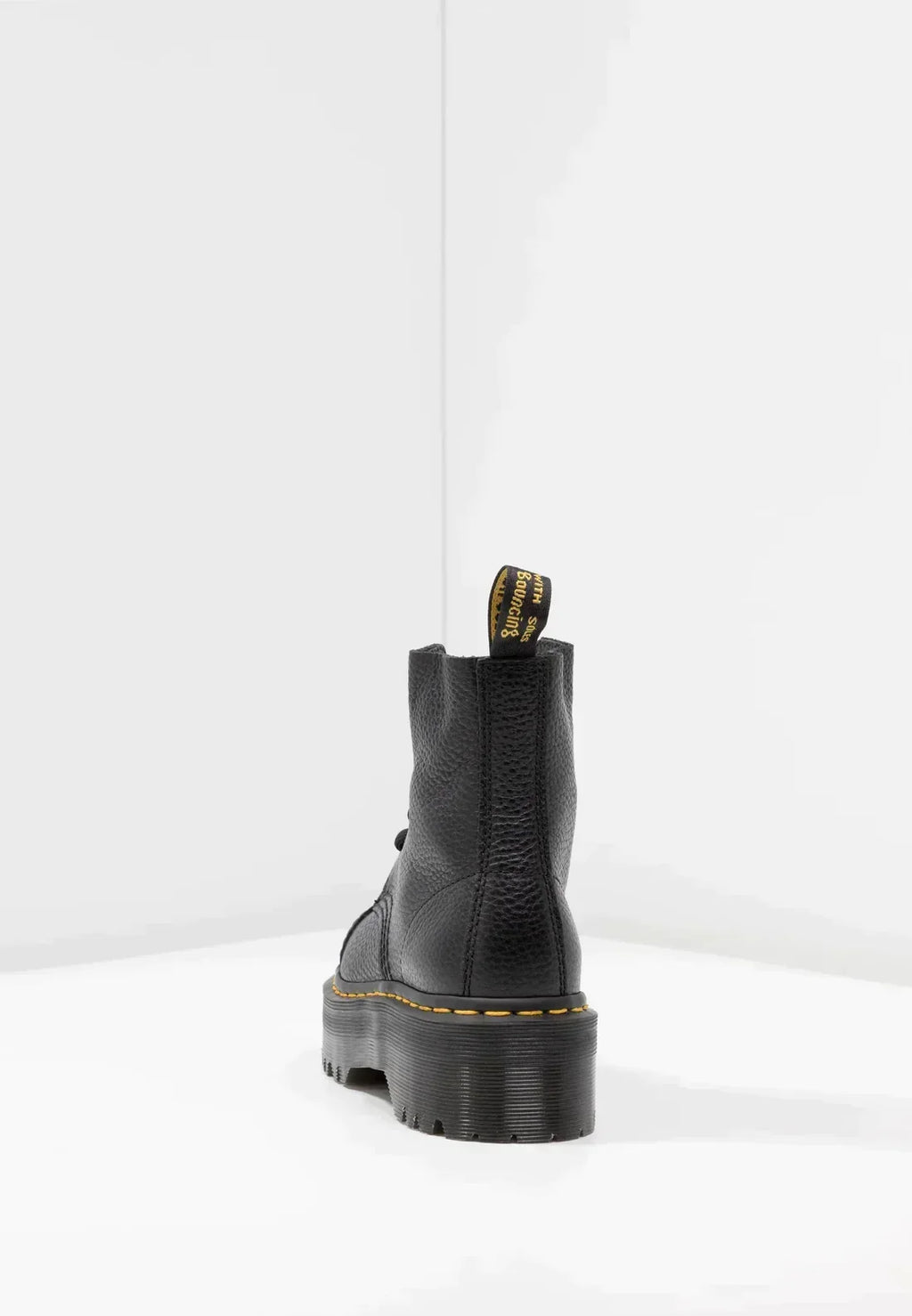 Black women's platform ankle boots with laces, side zip and chunky ridged sole