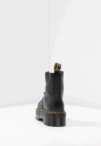 Black women's platform ankle boots with laces, side zip and chunky ridged sole