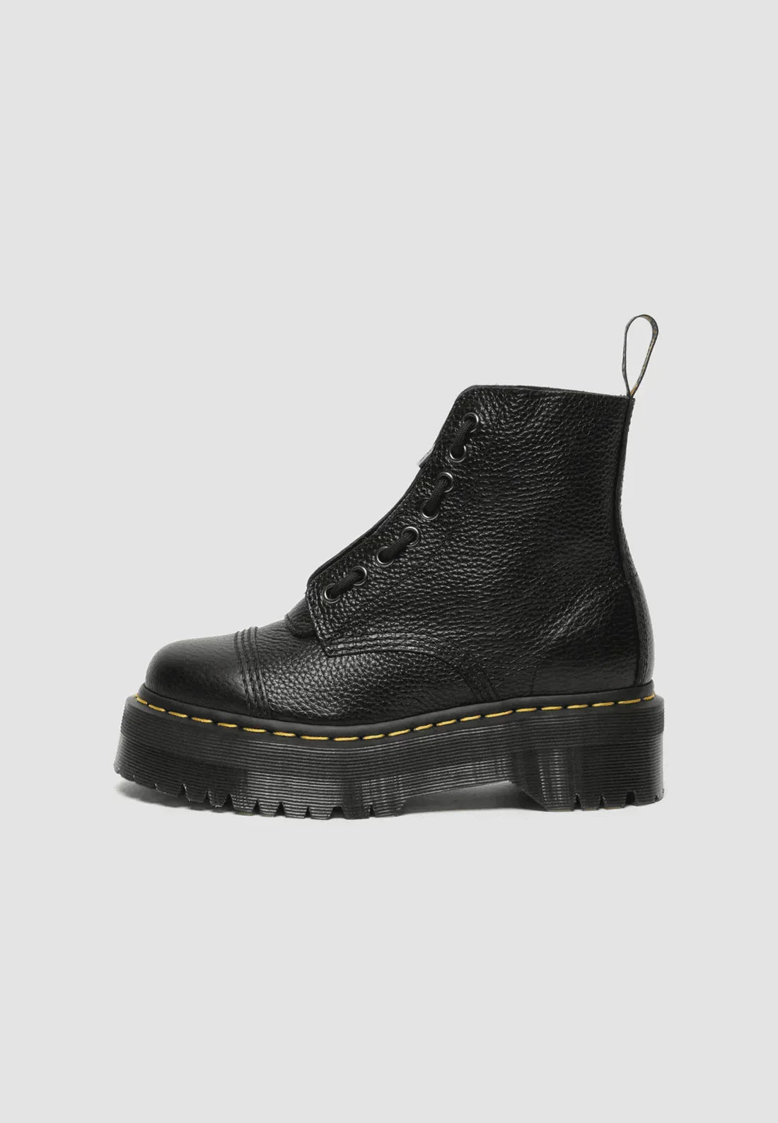 Black women's platform ankle boots with laces, side zip and chunky ridged sole