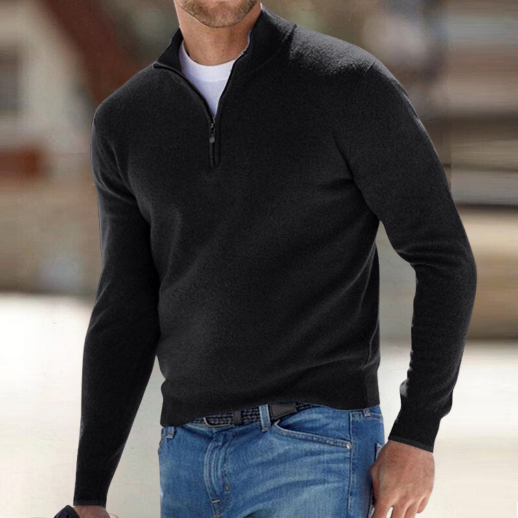 Men's long-sleeve quarter-zip jumper with a mock neck