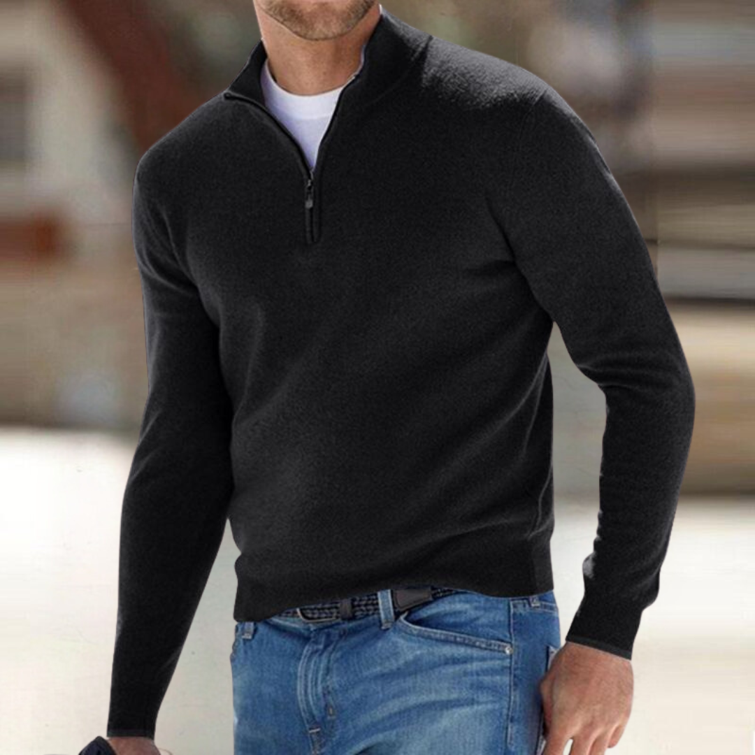 Men's long-sleeve quarter-zip jumper with a mock neck