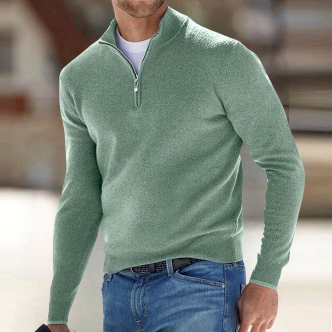 Men's long-sleeve quarter-zip jumper with a mock neck