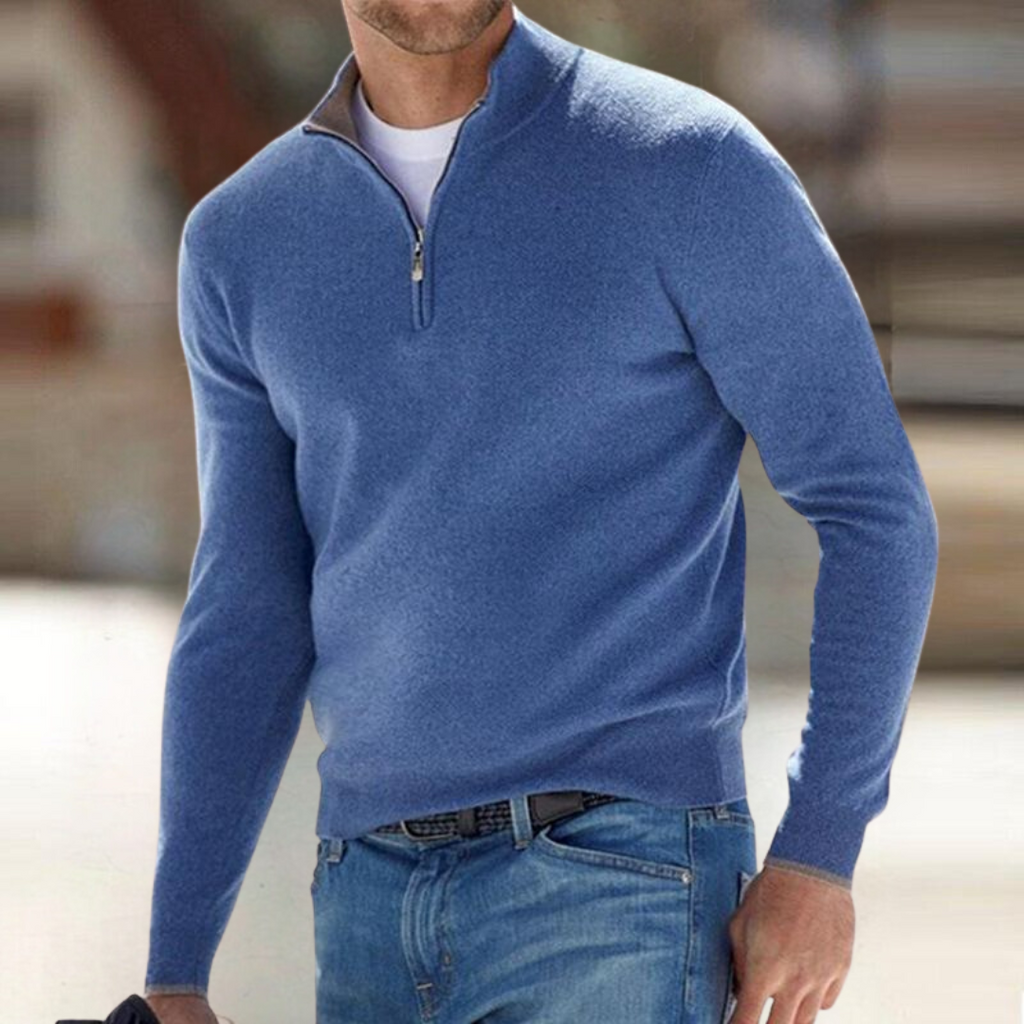 Men's long-sleeve quarter-zip jumper with a mock neck