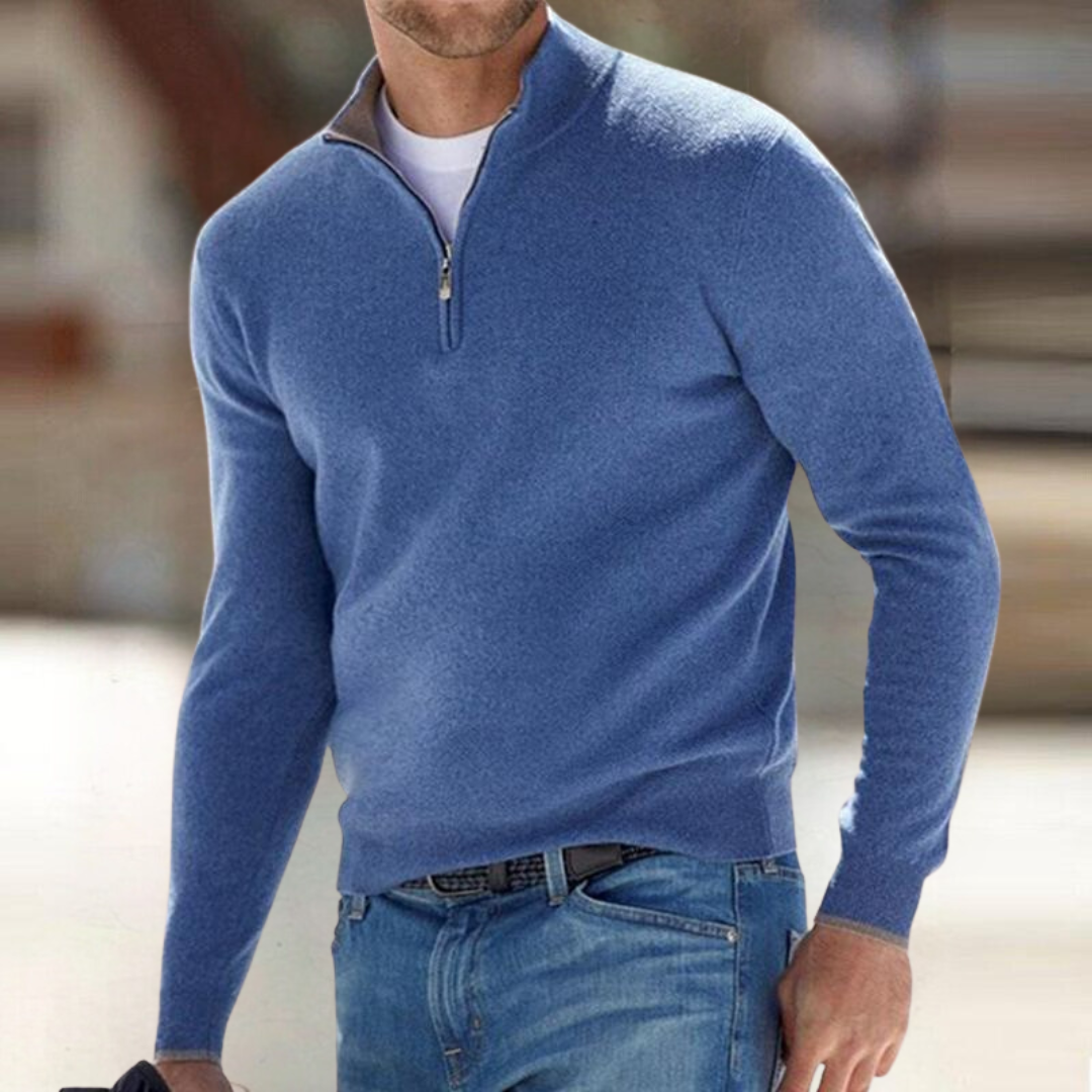 Men's long-sleeve quarter-zip jumper with a mock neck