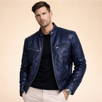 Men's long-sleeved stand-collar jacket with multiple zipped pockets