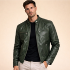 Men's long-sleeved stand-collar jacket with multiple zipped pockets