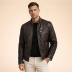Men's long-sleeved stand-collar jacket with multiple zipped pockets