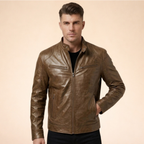 Men's long-sleeved stand-collar jacket with multiple zipped pockets