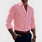 Men's vertical striped shirt with button front and rolled sleeves