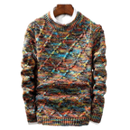 Men's multicoloured geometric knit sweater with crew neckline and long sleeves