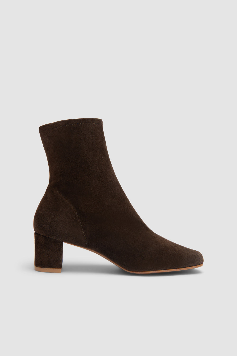 Women's brown ankle boots with side zipper and mid block heel