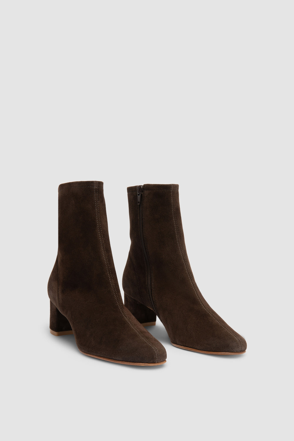 Women's brown ankle boots with side zipper and mid block heel