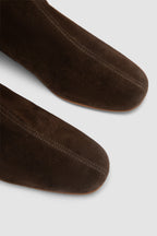Women's brown ankle boots with side zipper and mid block heel
