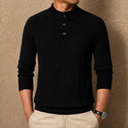 Men's textured geometric Henley jumper with mock neckline and long sleeves