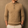 Men's textured geometric Henley jumper with mock neckline and long sleeves