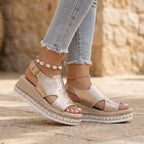 Soleva  - Metallic Open-Toe Platform Wedge Sandals Summer Walks