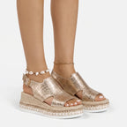 Soleva  - Metallic Open-Toe Platform Wedge Sandals Summer Walks
