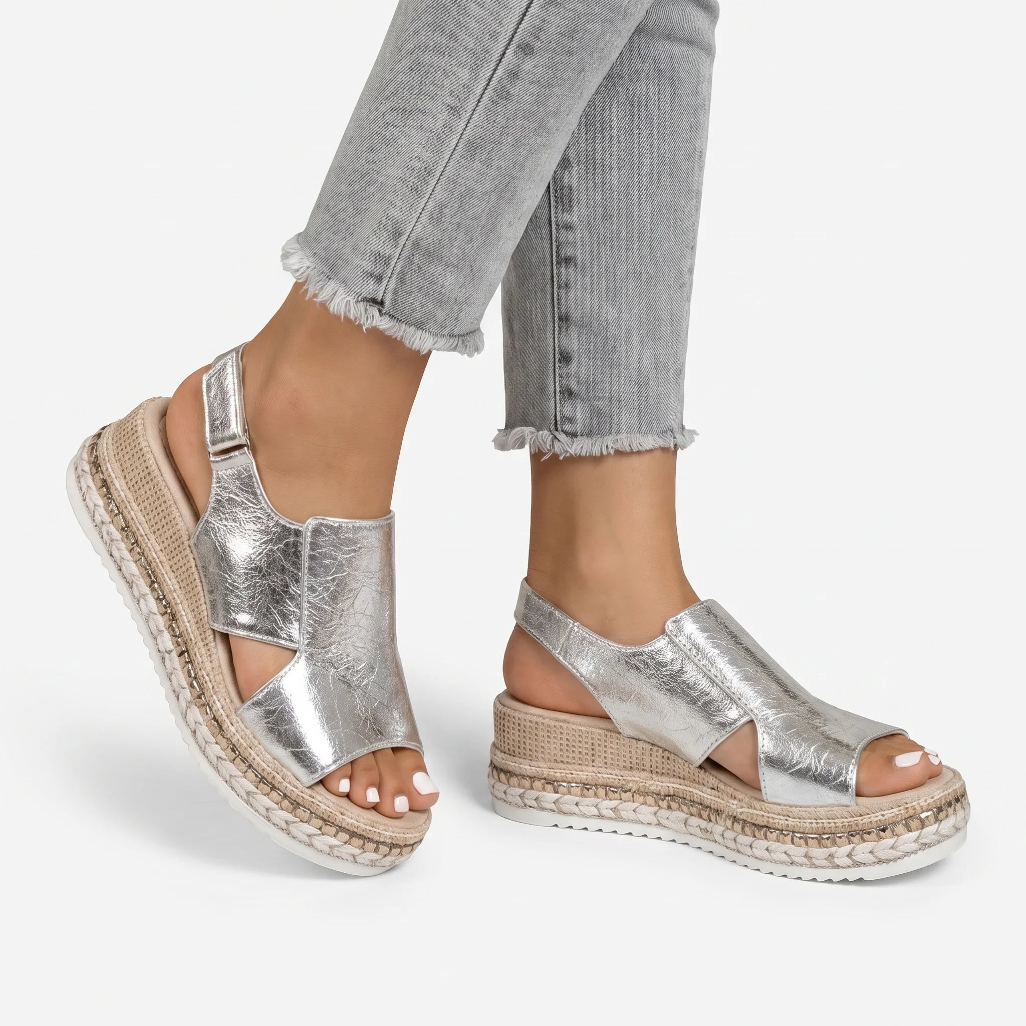 Soleva  - Metallic Open-Toe Platform Wedge Sandals Summer Walks