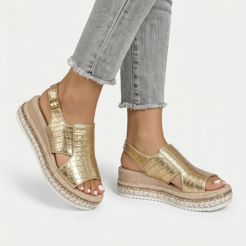 Soleva  - Metallic Open-Toe Platform Wedge Sandals Summer Walks